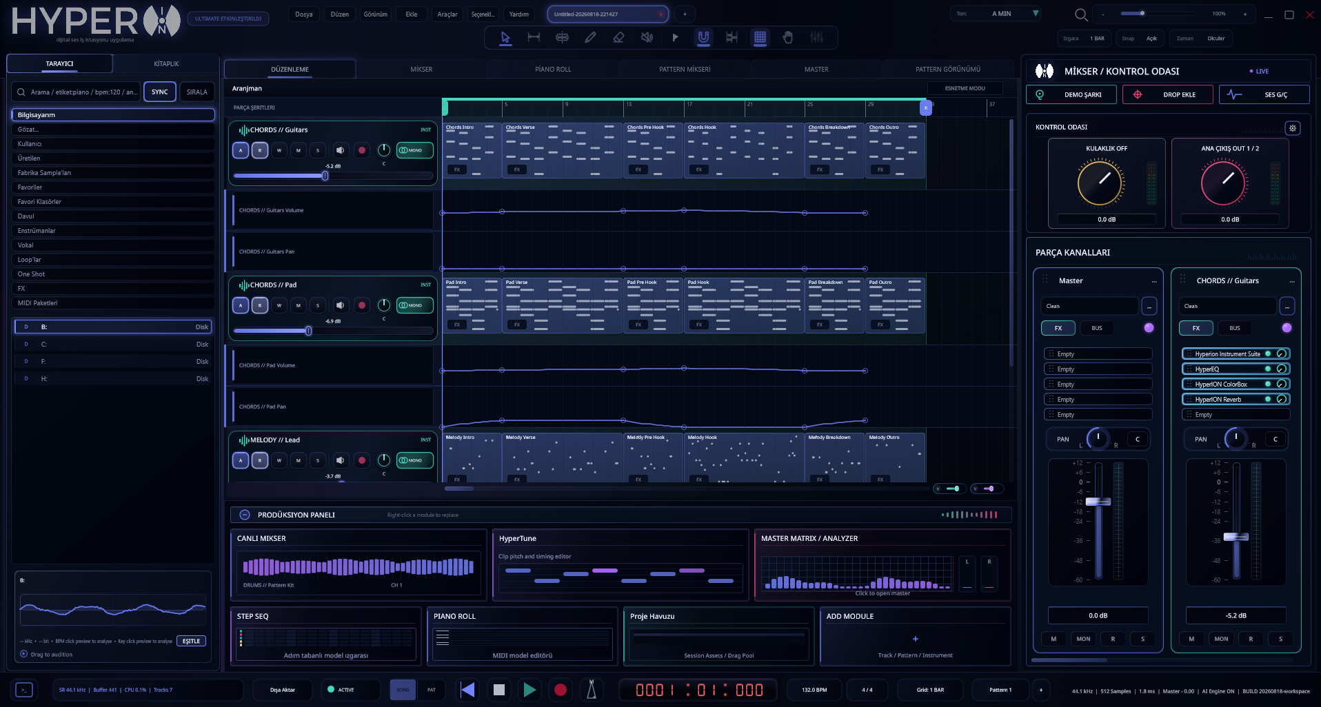 Hyperion DAW arrangement view