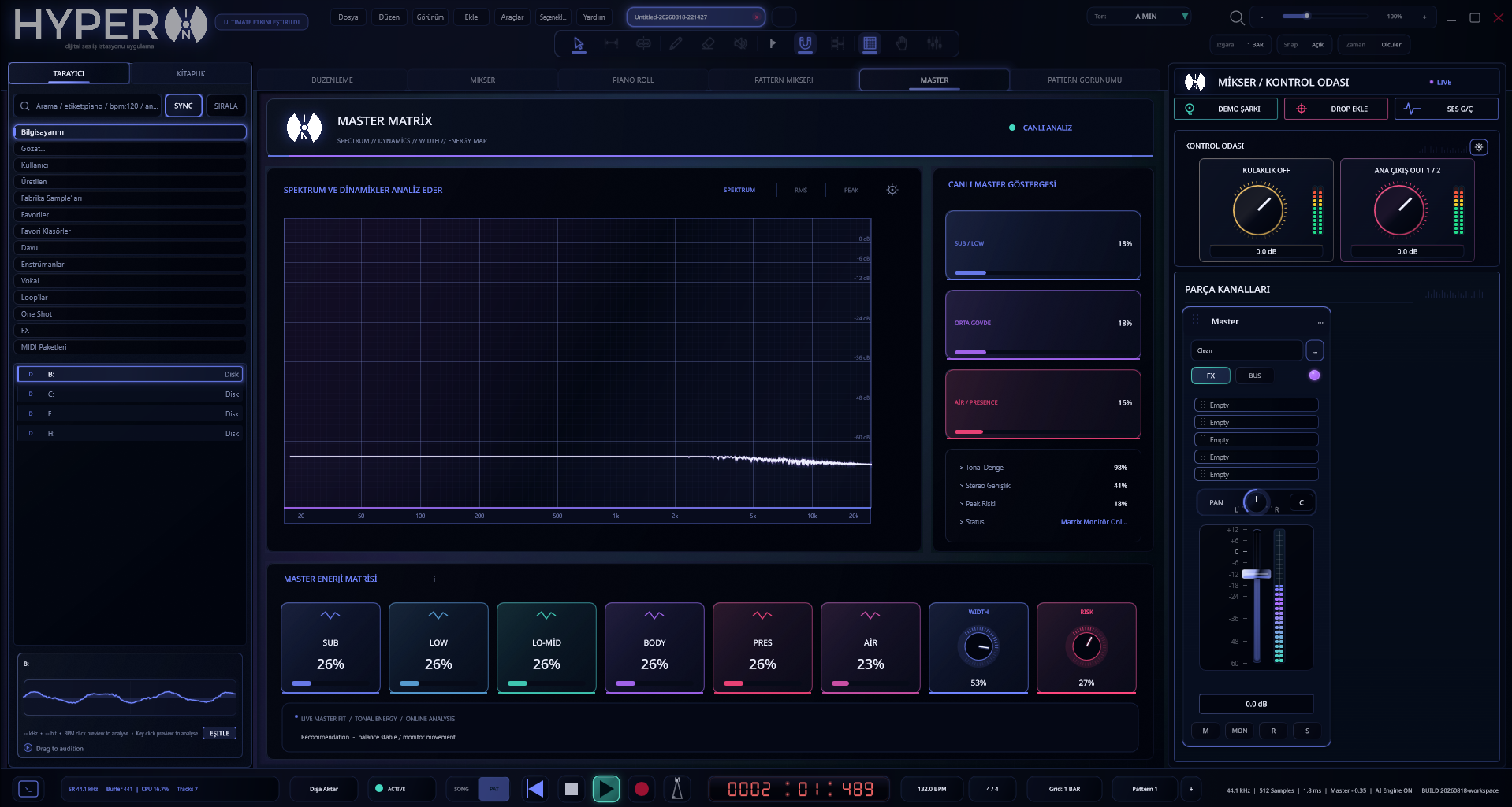 Hyperion DAW master matrix