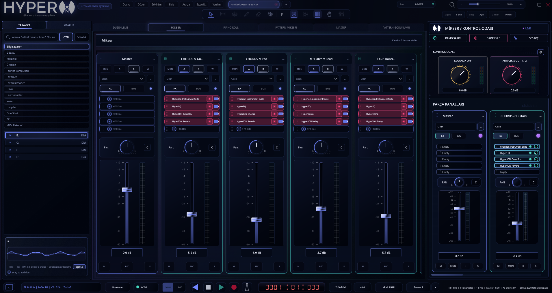 Hyperion DAW mixer